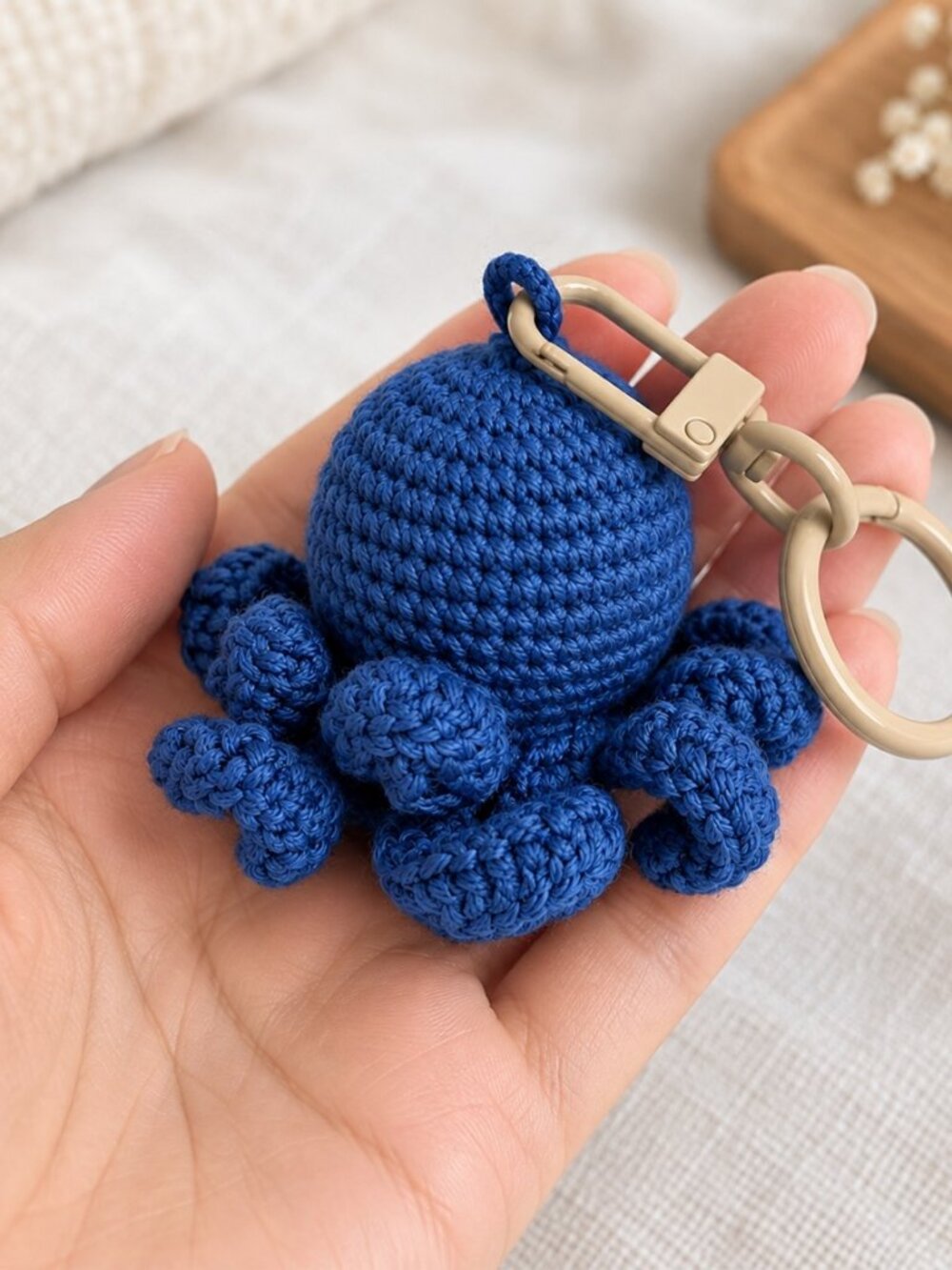 Handmade Crochet Blue Octopus Keychain Bag Charm